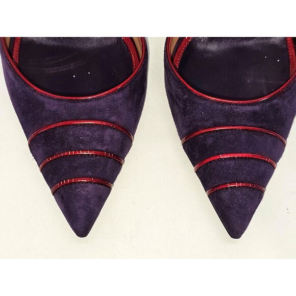 Giorgio Armani Women's Purple/Red Suede Stiletto Heels Ankle Strap Sz 7 US 101 - Picture 8 of 16